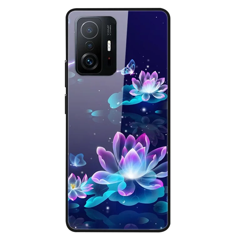 Чехол для Xiaomi 11T / 11T Pro с узорчатым печатным закаленным стеклом и мягким ТПУ - Anti-Scratch Protective Case - Luminous Lotus