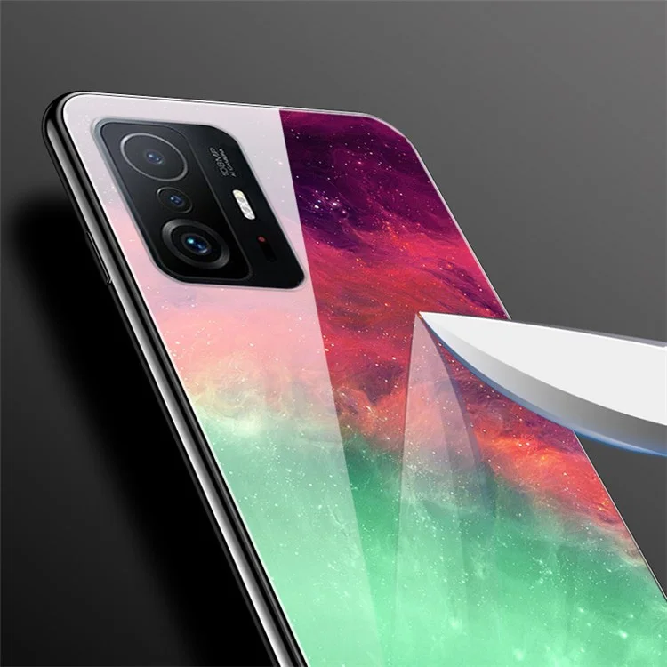 Чехол для Xiaomi 11T / 11T Pro с узорчатым печатным закаленным стеклом и мягким ТПУ - Anti-Scratch Protective Case - Luminous Lotus