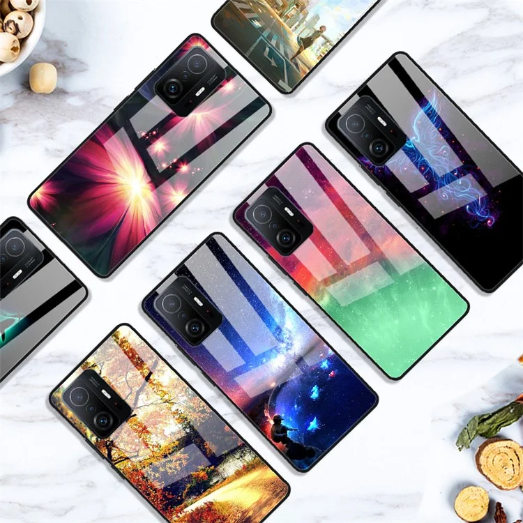 Чехол для Xiaomi 11T / 11T Pro с узорчатым печатным закаленным стеклом и мягким ТПУ - Anti-Scratch Protective Case - Luminous Lotus