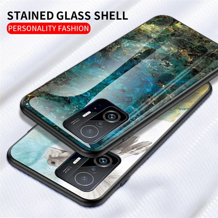 Marble Pattern Light Thin Anti-Fingerprint Soft TPU Frame PC and Tempered Glass Back Cover for Xiaomi 11T/11T Pro - Blood Red Marble