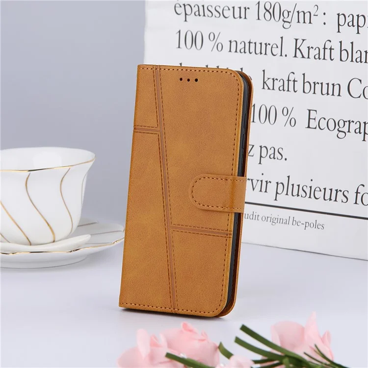 Lines Ammium PU PU Leder Brieftasche Ständer Flip Protective Phone Hülle Mit Handgelenkriemen Für Xiaomi Redmi Note 11 4G (mediatek)/10 4G (2021)/10 2022 4G/10 Prime - Gelb