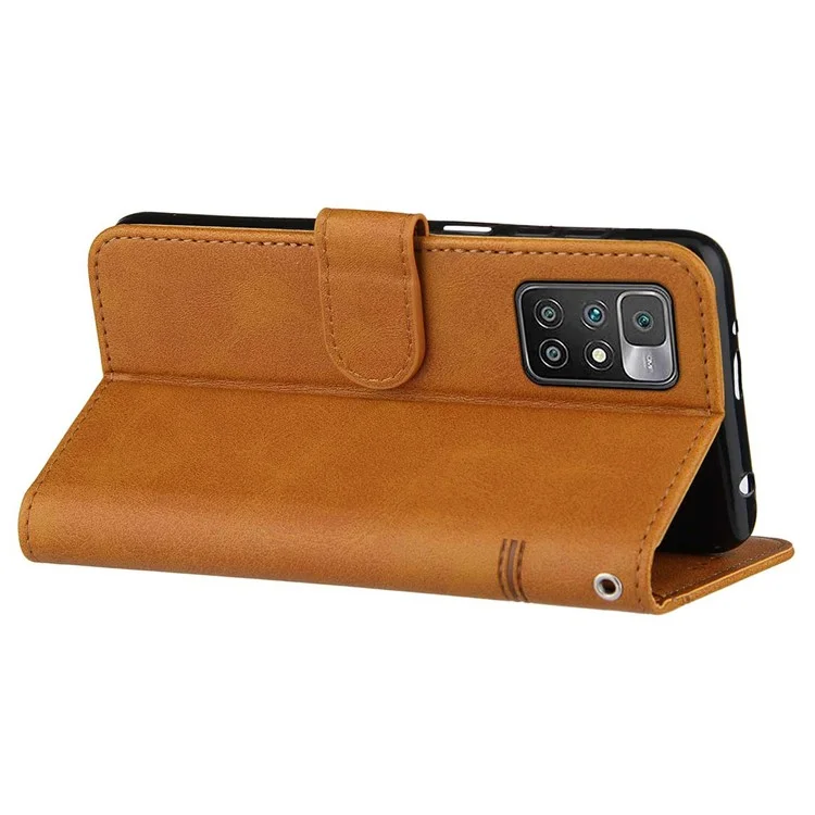 Lines Ammium PU PU Leder Brieftasche Ständer Flip Protective Phone Hülle Mit Handgelenkriemen Für Xiaomi Redmi Note 11 4G (mediatek)/10 4G (2021)/10 2022 4G/10 Prime - Gelb