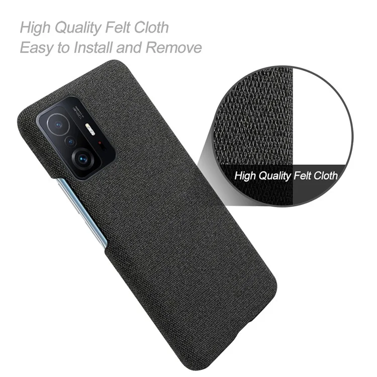 KSQ Durable Phone Shell Cloth Coated Plastic Phone Case for Xiaomi 11T Pro / Xiaomi 11T - Black