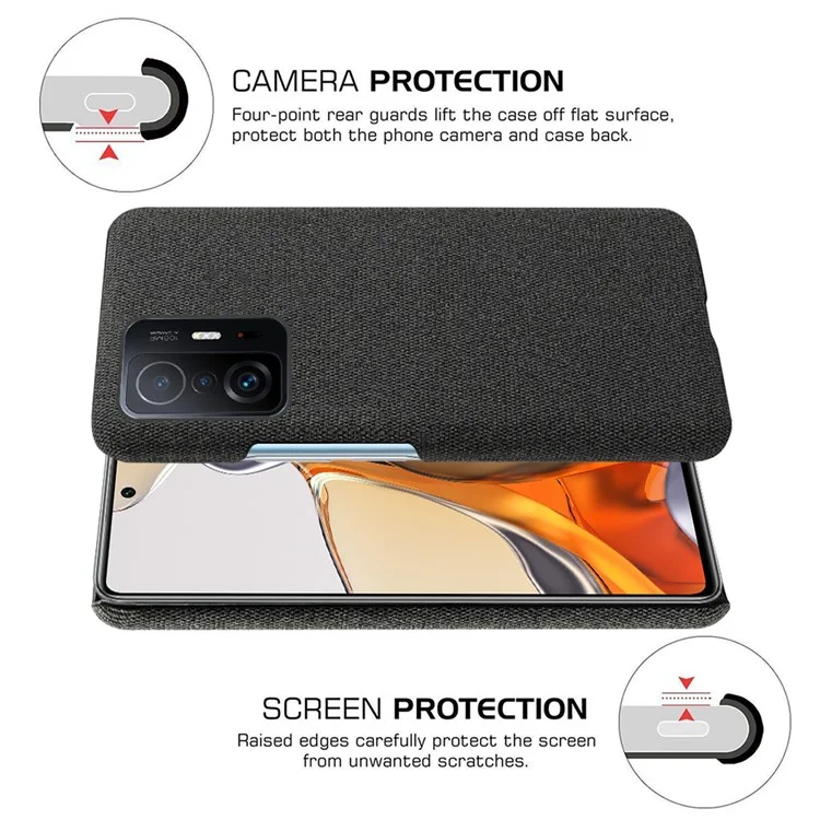 Capa de Telefone de Plástico Revestido de Tecido Durável KSQ para Xiaomi 11T Pro / Xiaomi 11T - Preto