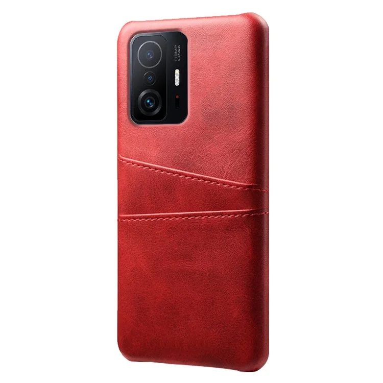 KSQ PU Leather + PC Anti-arranhão de Capa Dura Com Slots de Cartão Duplo Para Xiaomi 11t Pro / Xiaomi 11t - Vermelho