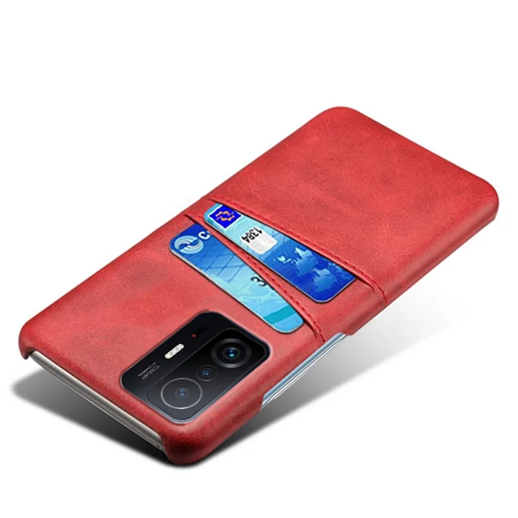 KSQ PU Leather + PC Anti-arranhão de Capa Dura Com Slots de Cartão Duplo Para Xiaomi 11t Pro / Xiaomi 11t - Vermelho