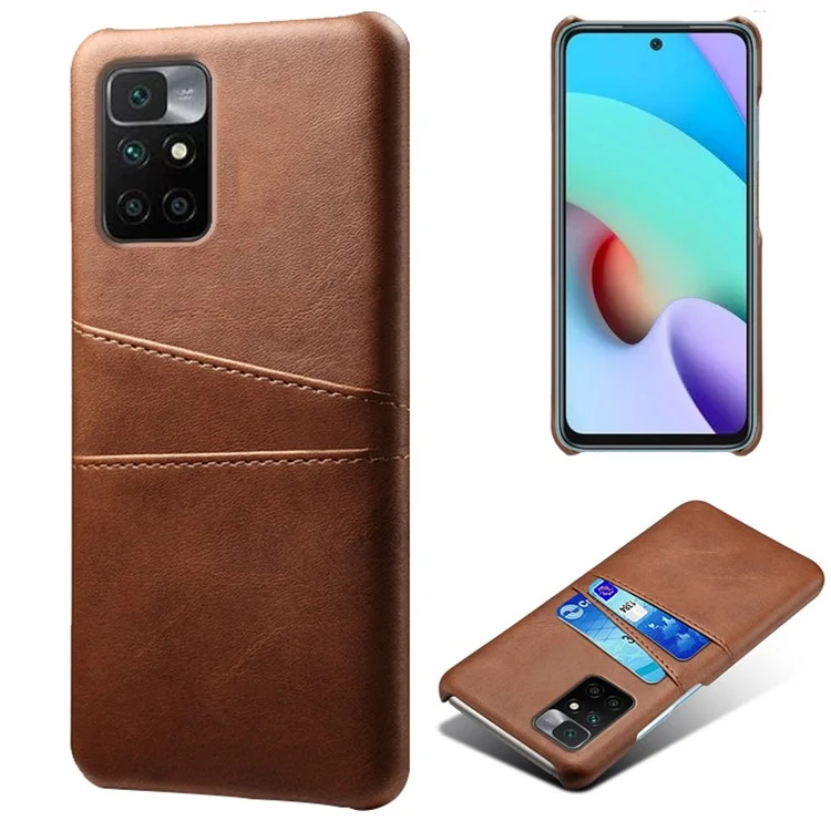 KSQ Stylish Lightweight PU Leder + PC Combo Hardcover Mit Dual -back -karten -slots Für Xiaomi Redmi Note 11 4G (mediatek)/10 4G (2021)/10 2022 4G - Braun