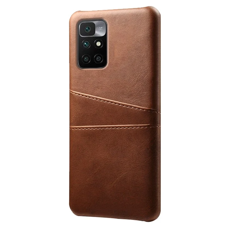 KSQ Stylish Lightweight PU Leder + PC Combo Hardcover Mit Dual -back -karten -slots Für Xiaomi Redmi Note 11 4G (mediatek)/10 4G (2021)/10 2022 4G - Braun