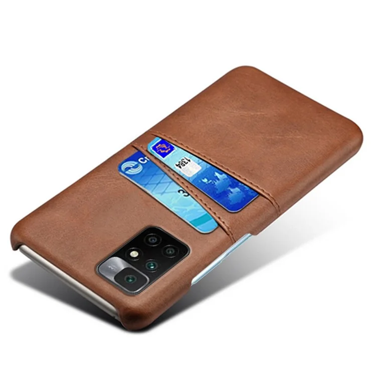 KSQ Stylish Lightweight PU Leder + PC Combo Hardcover Mit Dual -back -karten -slots Für Xiaomi Redmi Note 11 4G (mediatek)/10 4G (2021)/10 2022 4G - Braun