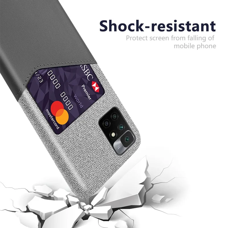 KSQ Cloth Texture PU Leather + PC Card Slot Hybrid Phone Case Protective Shell for Xiaomi Redmi Note 11 4G (MediaTek)/10 4G (2021)/10 2022 4G - Grey