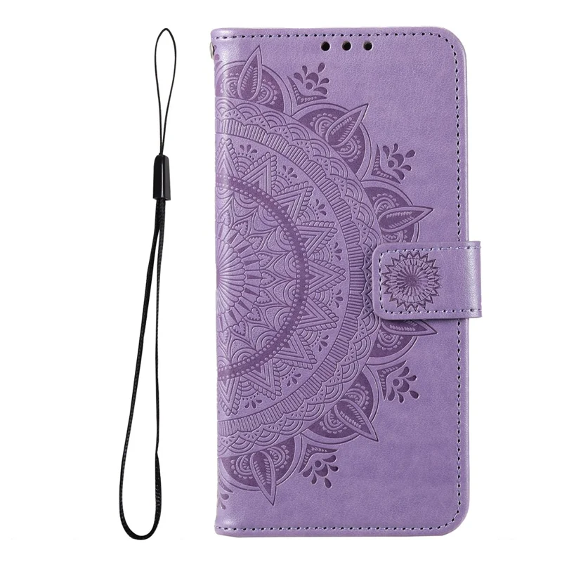 Imprinted Mandala Flower Handy Strap Stylish Anti-drop Wallet Stand Leather Phone Case Cover Shell for Xiaomi Poco X3 GT/Redmi Note 10 Pro 5G (China) - Purple
