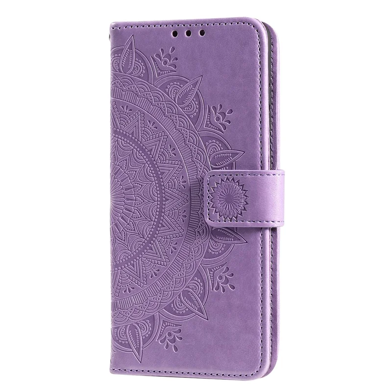 Imprinted Mandala Flower Handy Strap Stylish Anti-drop Wallet Stand Leather Phone Case Cover Shell for Xiaomi Poco X3 GT/Redmi Note 10 Pro 5G (China) - Purple