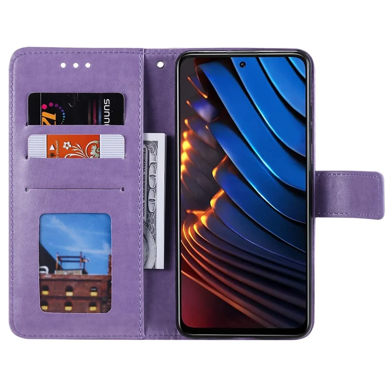 Imprinted Mandala Flower Handy Strap Stylish Anti-drop Wallet Stand Leather Phone Case Cover Shell for Xiaomi Poco X3 GT/Redmi Note 10 Pro 5G (China) - Purple
