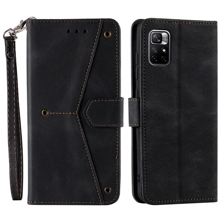 Spleißen Nähen Hauttouch Mit Zweiseitigem Magnetverschluss Anti-fall-pu-leder + Tpu-stand Wallet-telefonhülle Für Xiaomi Redmi Note 11 5G (China) (mediatek)/note 11s 5G/Note 11t 5G - Schwarz