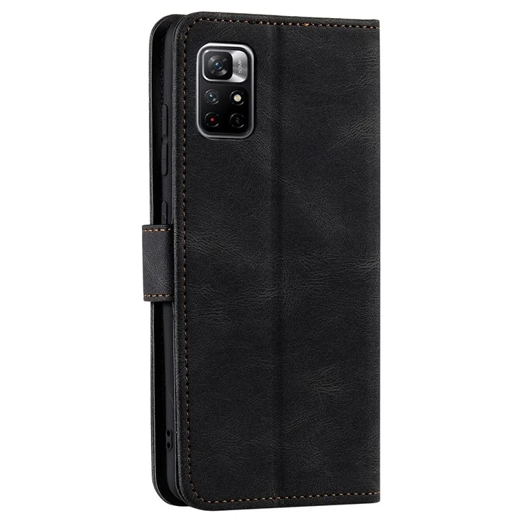 Spleißen Nähen Hauttouch Mit Zweiseitigem Magnetverschluss Anti-fall-pu-leder + Tpu-stand Wallet-telefonhülle Für Xiaomi Redmi Note 11 5G (China) (mediatek)/note 11s 5G/Note 11t 5G - Schwarz