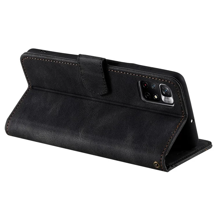 Spleißen Nähen Hauttouch Mit Zweiseitigem Magnetverschluss Anti-fall-pu-leder + Tpu-stand Wallet-telefonhülle Für Xiaomi Redmi Note 11 5G (China) (mediatek)/note 11s 5G/Note 11t 5G - Schwarz