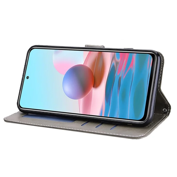 Imprinted Elk and Tree Pattern Wallet Leather Phone Case Anti-scratch Stand Shell for Xiaomi Redmi Note 10 Lite - Grey
