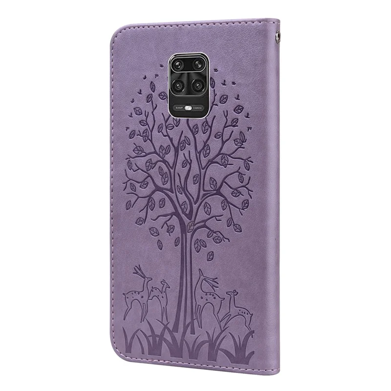 Imprinted Elk and Tree Pattern Wallet Leather Phone Case Anti-scratch Stand Shell for Xiaomi Redmi Note 10 Lite - Purple