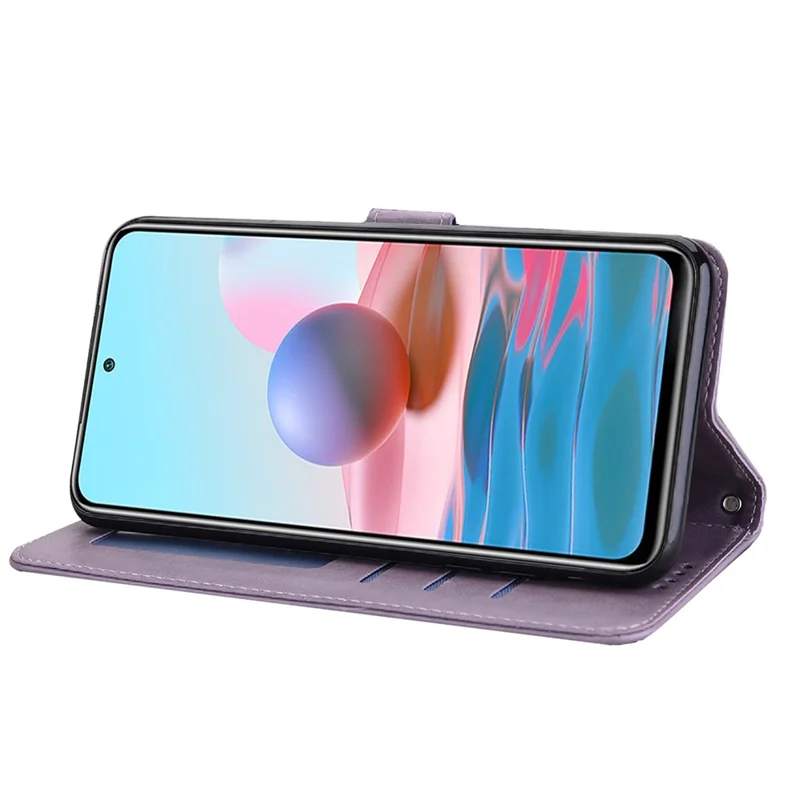 Imprinted Elk and Tree Pattern Wallet Leather Phone Case Anti-scratch Stand Shell for Xiaomi Redmi Note 10 Lite - Purple