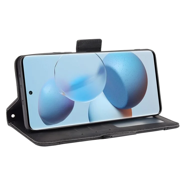 Flip Phone Case PU Leather Cover Multiple Card Slot Practical Wallet Stand Cellphone Protector for Xiaomi Civi - Black