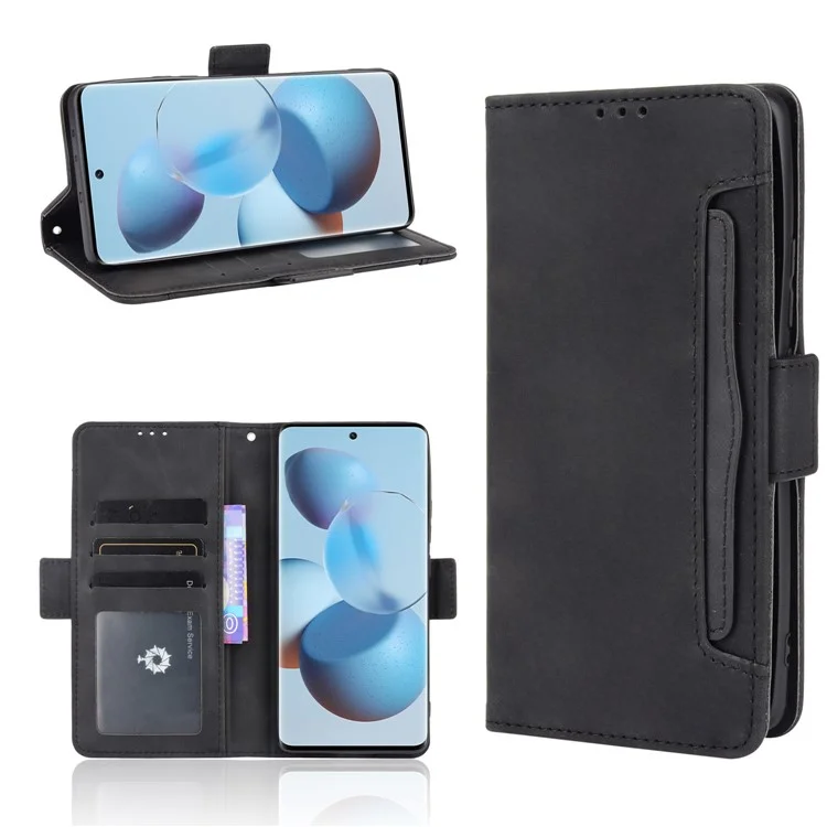 Flip Phone Case PU Leather Cover Multiple Card Slot Practical Wallet Stand Cellphone Protector for Xiaomi Civi - Black