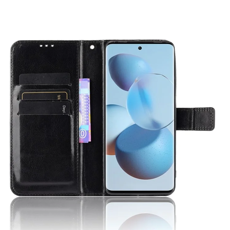 Crazy Horse Texture PU Leather Wallet Stand Mobile Phone Protective Case Cover for Xiaomi Civi - Black