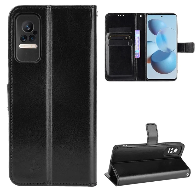 Crazy Horse Texture PU Leather Wallet Stand Mobile Phone Protective Case Cover for Xiaomi Civi - Black
