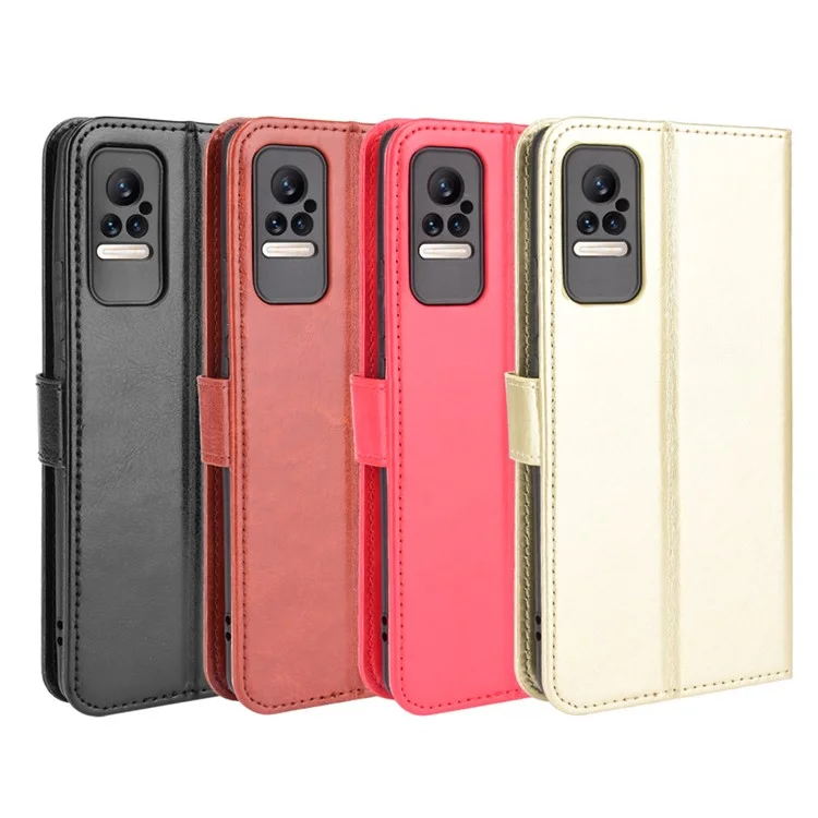 Crazy Horse Texture PU Leather Wallet Stand Mobile Phone Protective Case Cover for Xiaomi Civi - Black