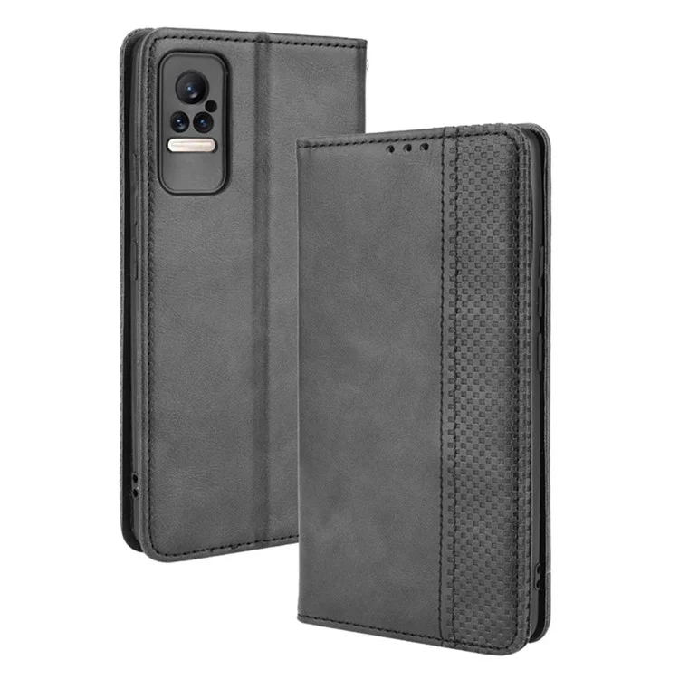 Fashionable Retro Textured Surface Shockproof Phone Leather Case Wallet Stand Cover for Xiaomi Civi - Black