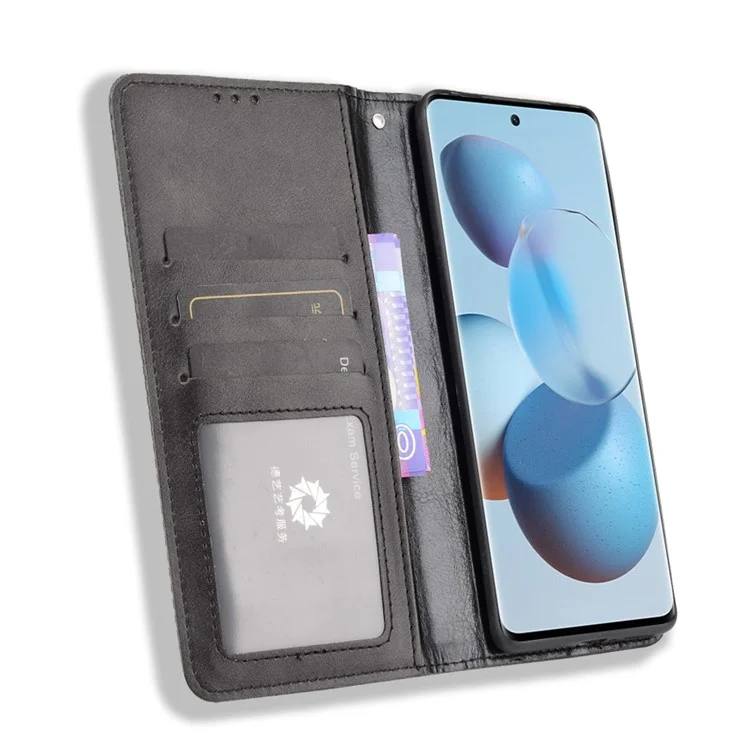 Fashionable Retro Textured Surface Shockproof Phone Leather Case Wallet Stand Cover for Xiaomi Civi - Black