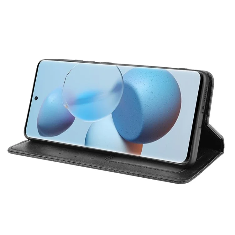 Fashionable Retro Textured Surface Shockproof Phone Leather Case Wallet Stand Cover for Xiaomi Civi - Black