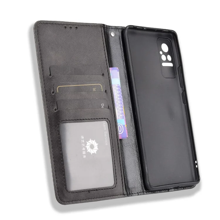 Fashionable Retro Textured Surface Shockproof Phone Leather Case Wallet Stand Cover for Xiaomi Civi - Black