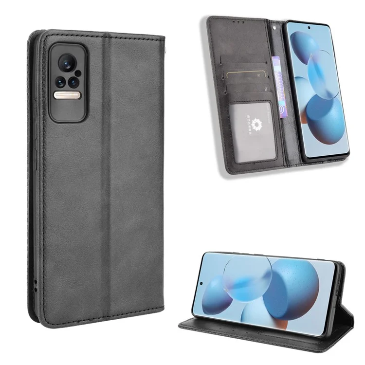 Fashionable Retro Textured Surface Shockproof Phone Leather Case Wallet Stand Cover for Xiaomi Civi - Black