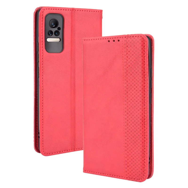 Fashionable Retro Textured Surface Shockproof Phone Leather Case Wallet Stand Cover for Xiaomi Civi - Red