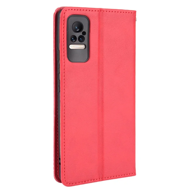 Fashionable Retro Textured Surface Shockproof Phone Leather Case Wallet Stand Cover for Xiaomi Civi - Red