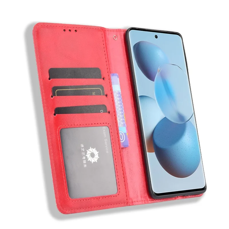 Fashionable Retro Textured Surface Shockproof Phone Leather Case Wallet Stand Cover for Xiaomi Civi - Red