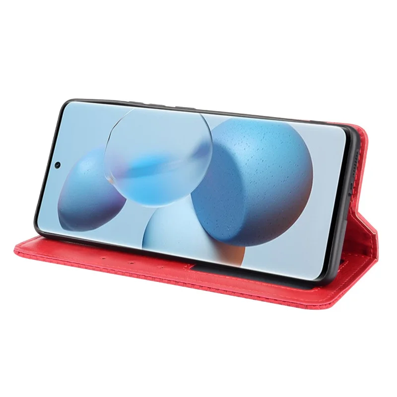 Fashionable Retro Textured Surface Shockproof Phone Leather Case Wallet Stand Cover for Xiaomi Civi - Red
