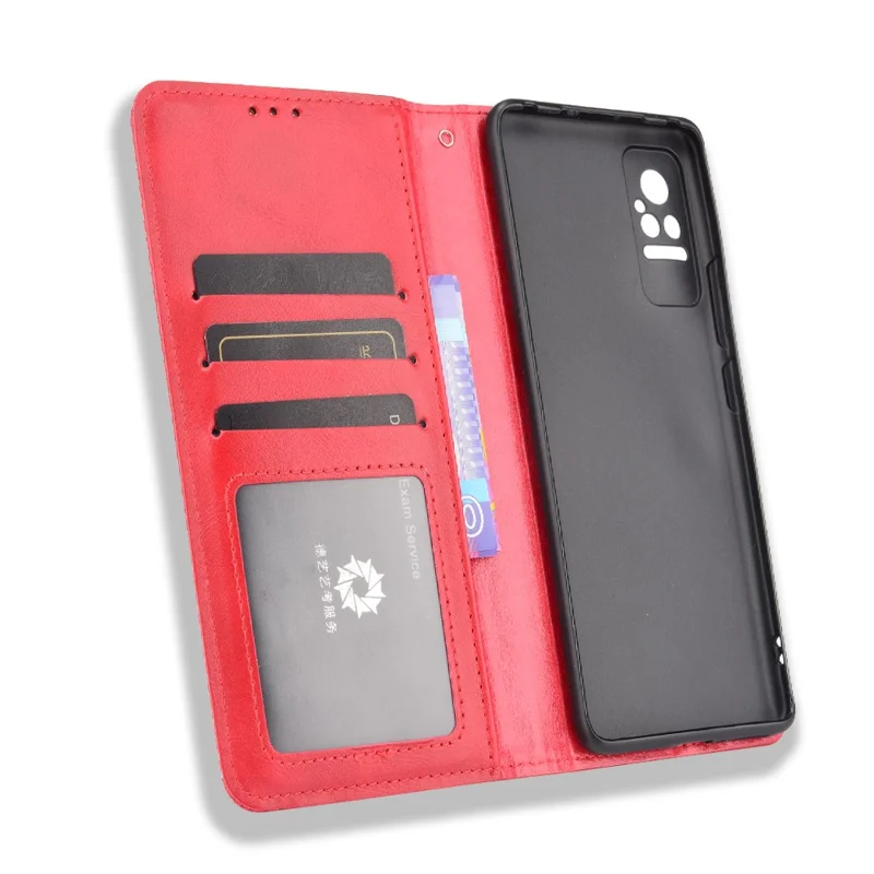 Fashionable Retro Textured Surface Shockproof Phone Leather Case Wallet Stand Cover for Xiaomi Civi - Red