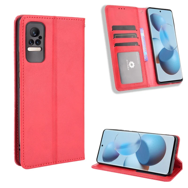 Fashionable Retro Textured Surface Shockproof Phone Leather Case Wallet Stand Cover for Xiaomi Civi - Red