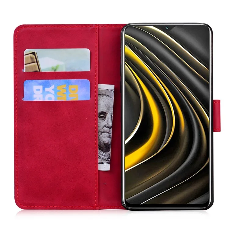 Étui portefeuille en cuir pu avec motif papillon géant pour Xiaomi Redmi 9T/Note 9 4G (Qualcomm Snapdragon 662)/9 Power/Poco M3 - Rouge