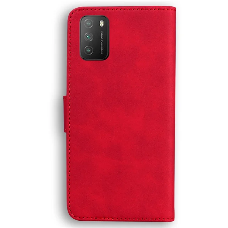 Big Butterfly Pattern Printing Fall Buffer Skin-touch PU Leather Phone Cover Wallet Stand Shell for Xiaomi Redmi 9T/Note 9 4G (Qualcomm Snapdragon 662)/9 Power/Poco M3 - Red