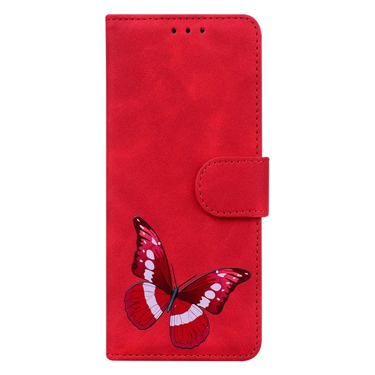Funda de teléfono de piel de poliuretano con cierre magnético, patrón de mariposa grande, impresión antirrayaduras y sensación táctil para Xiaomi 11T / Xiaomi 11T Pro - Rojo