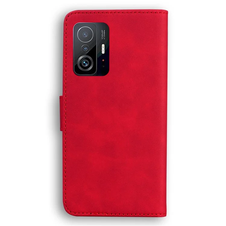Funda de teléfono de piel de poliuretano con cierre magnético, patrón de mariposa grande, impresión antirrayaduras y sensación táctil para Xiaomi 11T / Xiaomi 11T Pro - Rojo