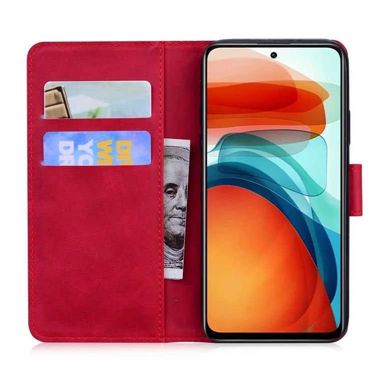 Funda de teléfono de piel de poliuretano con cierre magnético, patrón de mariposa grande, impresión antirrayaduras y sensación táctil para Xiaomi 11T / Xiaomi 11T Pro - Rojo
