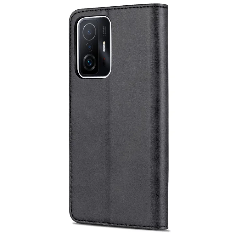 AZNS Premium PU Leather Wallet Stand Magnetic Closure Protective Flip Phone Cover for Xiaomi 11T / 11T Pro - Black