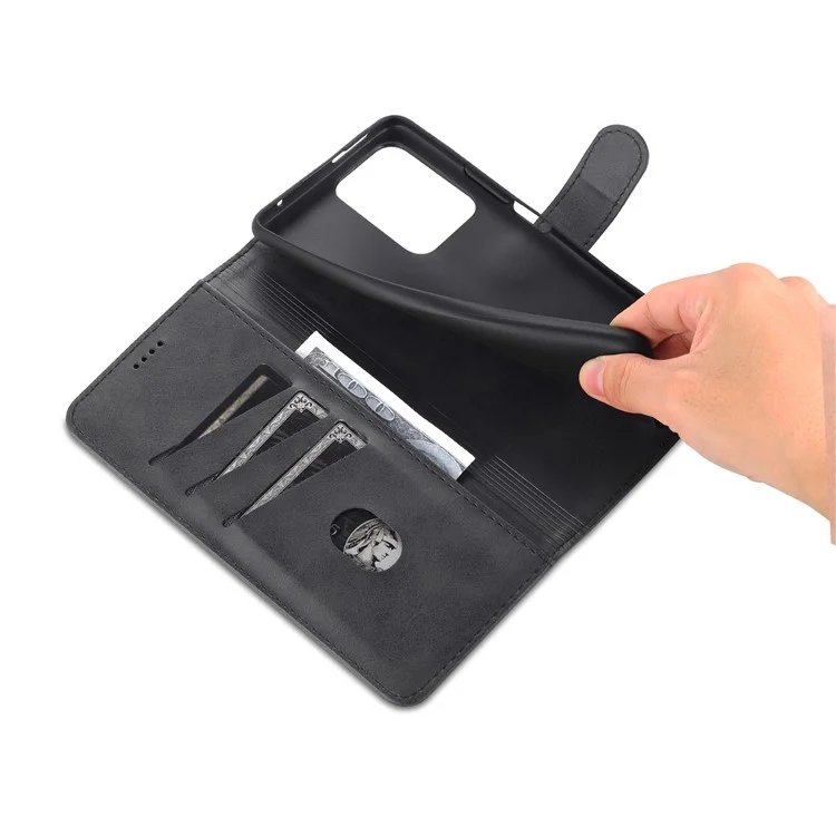 AZNS Premium PU Leather Wallet Stand Magnetic Closure Protective Flip Phone Cover for Xiaomi 11T / 11T Pro - Black