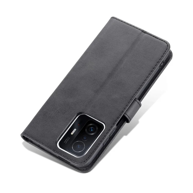 AZNS Premium PU Leather Wallet Stand Magnetic Closure Protective Flip Phone Cover for Xiaomi 11T / 11T Pro - Black