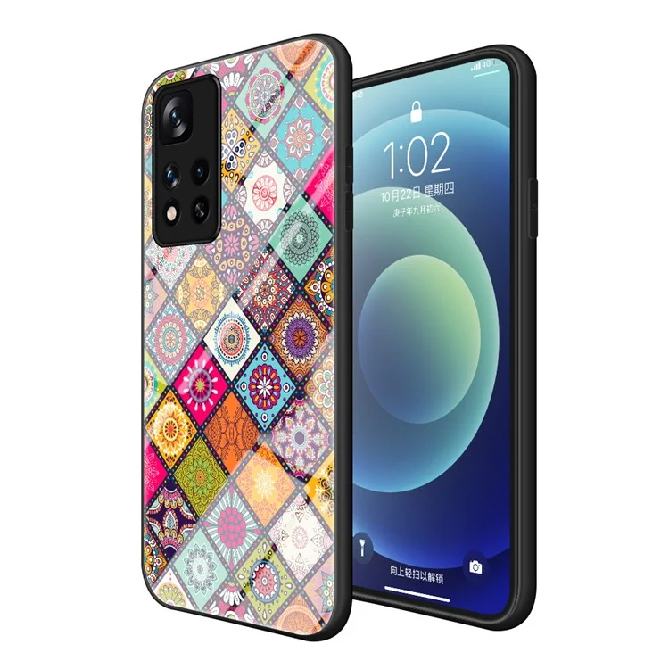 Funda protectora de teléfono híbrida con vidrio templado, duro de PC y suave de TPU, con soporte y cordón para Xiaomi Redmi Note 11 Pro 5G (China) (MediaTek)/Note 11 Pro+ 5G - Patrón de color