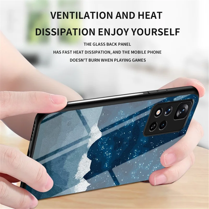 Starry Sky Pattern Design Tempered Glass Back Soft TPU Shock Absorption Protective Case for Xiaomi Redmi Note 11 Pro 5G (China) (MediaTek)/Note 11 Pro+ 5G - Dream Starry Sky