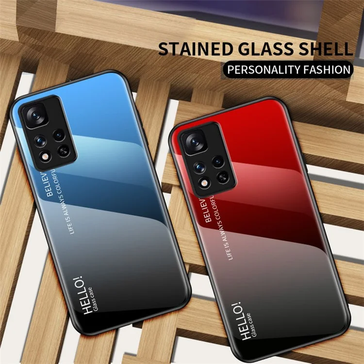 Custodia per telefono in TPU flessibile e morbido, resistente ai graffi, con gradiente colorato in vetro temperato per Xiaomi Redmi Note 11 Pro 5G (Cina) (MediaTek)/Note 11 Pro+ 5G - Blu sfumato nero